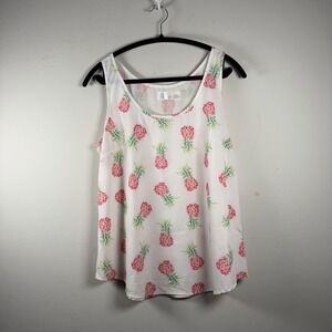 Time Tru Women Tops Large 12/14 sheer pineapple print shirt Resortcore Summer